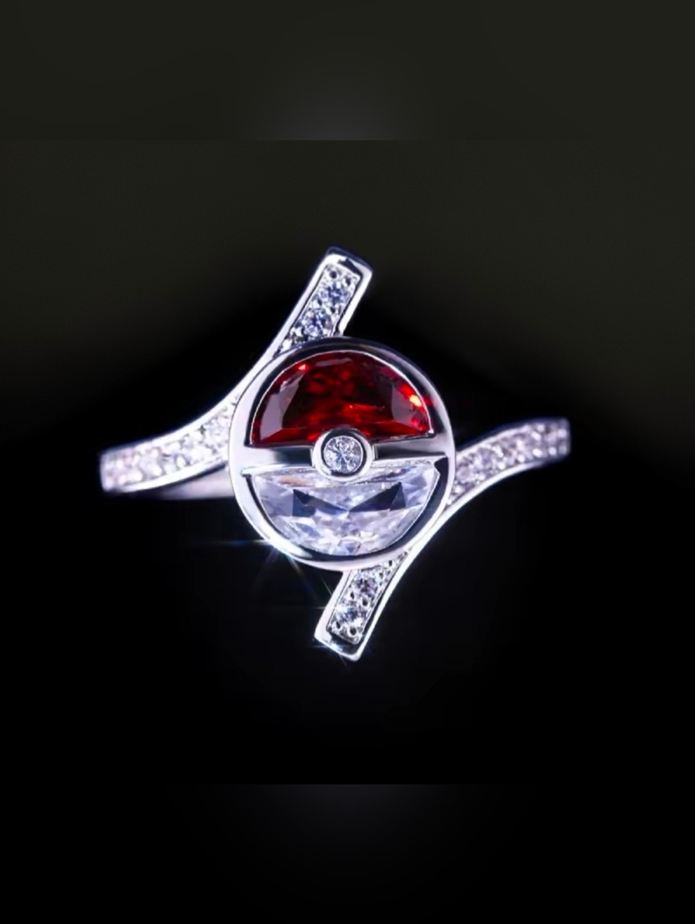 Pokemon Silver Tone Pokeball Ring S7